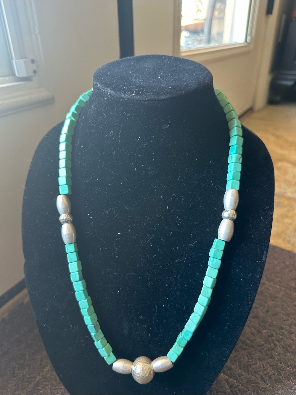 Hand Crafted “One of a Kind” Heavy Turquoise & Sterling Silver Necklace - Picture 2 of 5